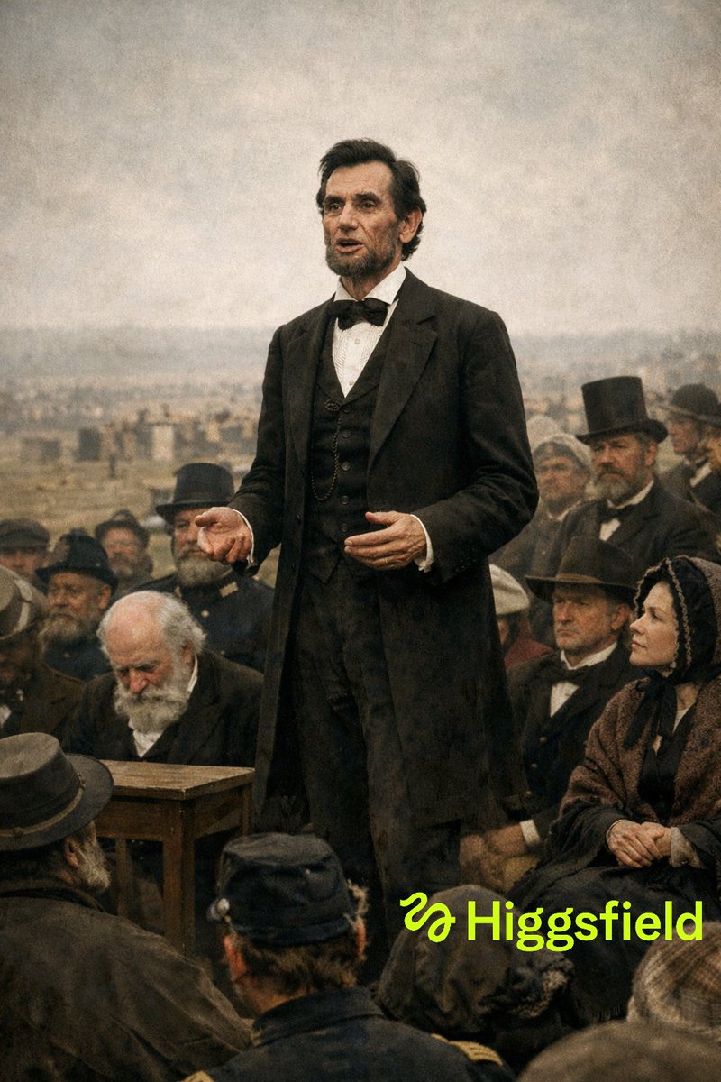 A man in a dark suit speaking to a seated crowd in a sepia-toned historical scene.