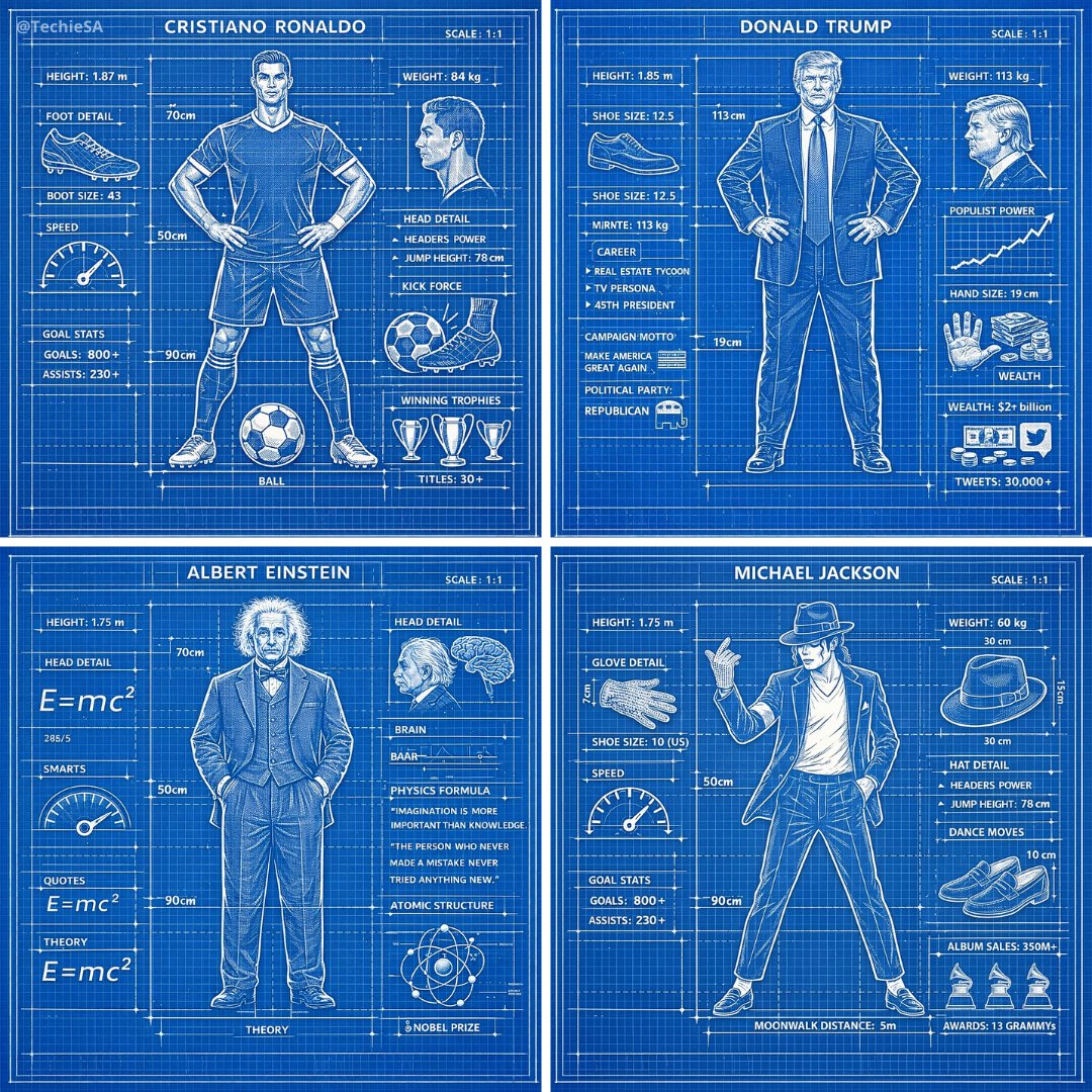 Blue blueprint poster showing a full-body athlete diagram with measurements and labels.