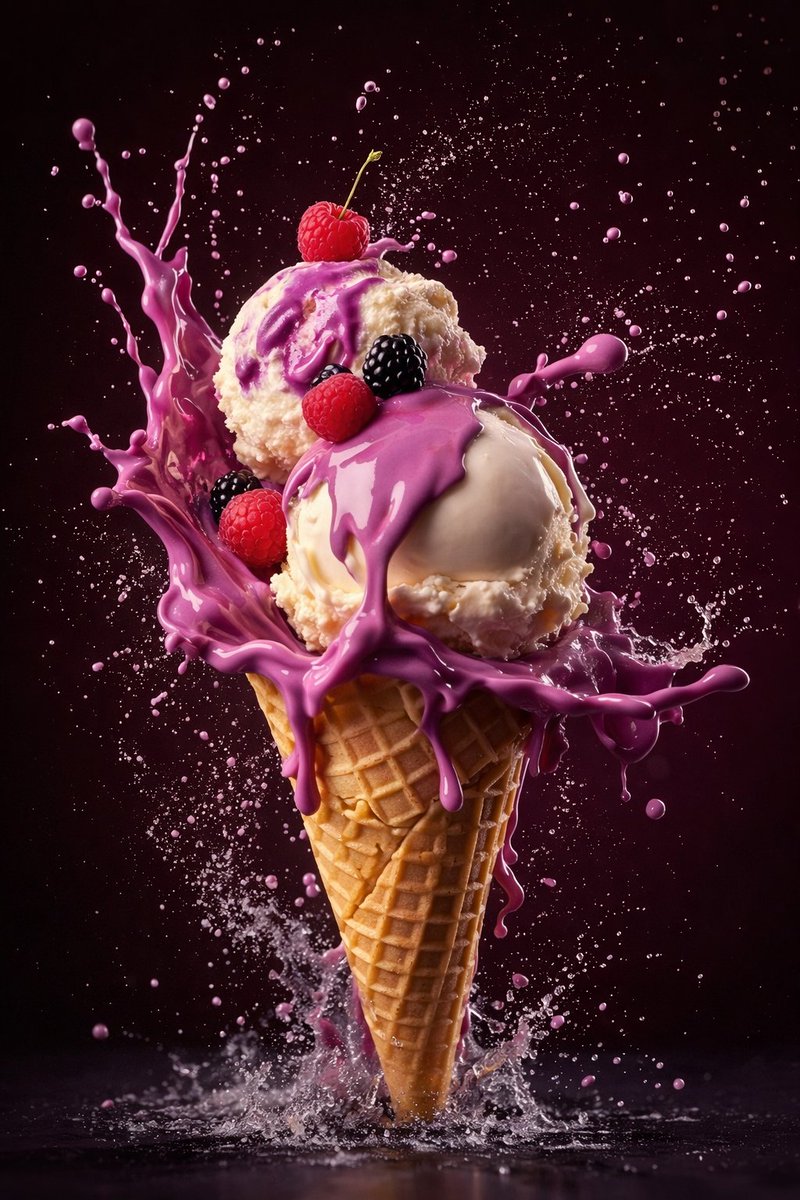 Purple Splash Ice Cream Cone