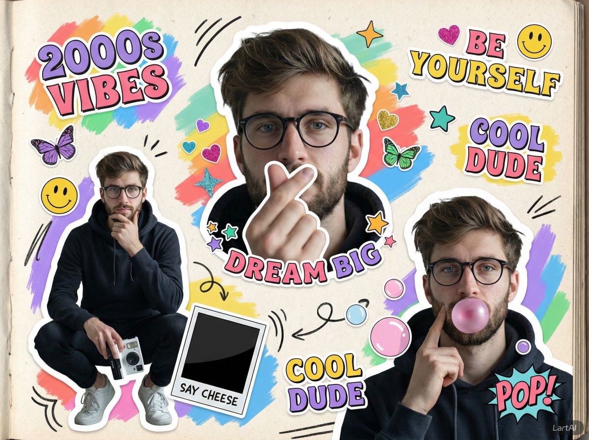 2000s Sticker Portrait Mood Board