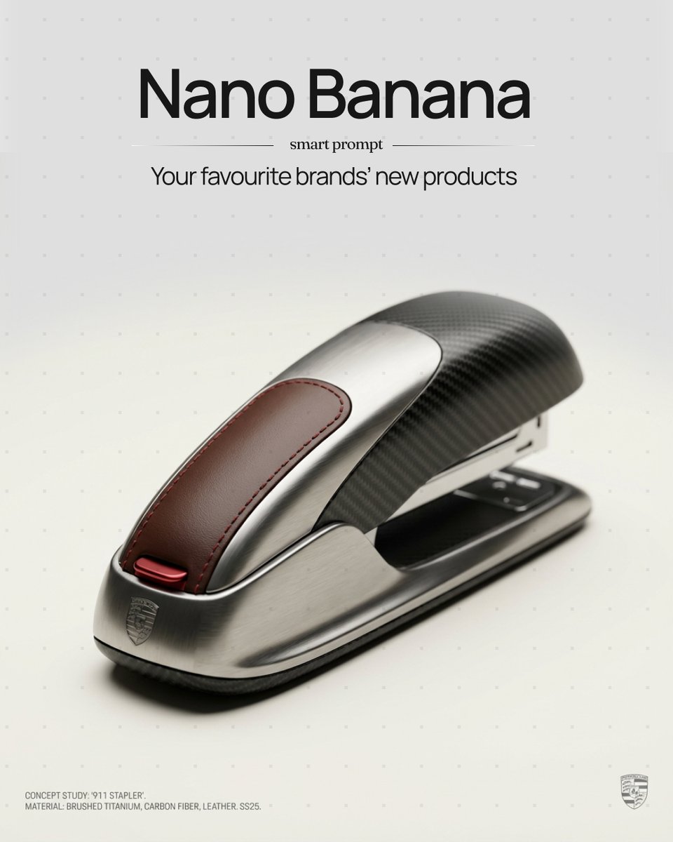A premium concept stapler on a light background with brand-style editorial text.