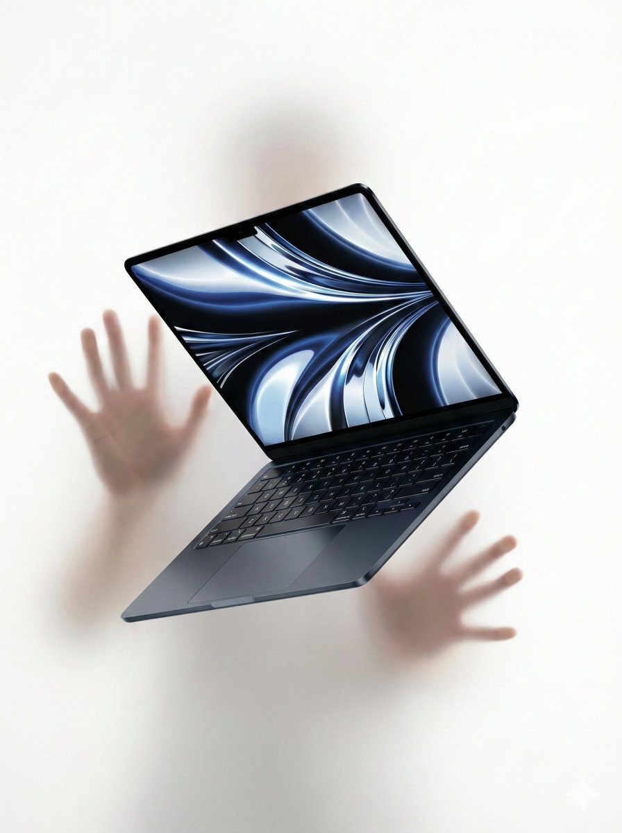 Floating Laptop Frosted Hands Ad