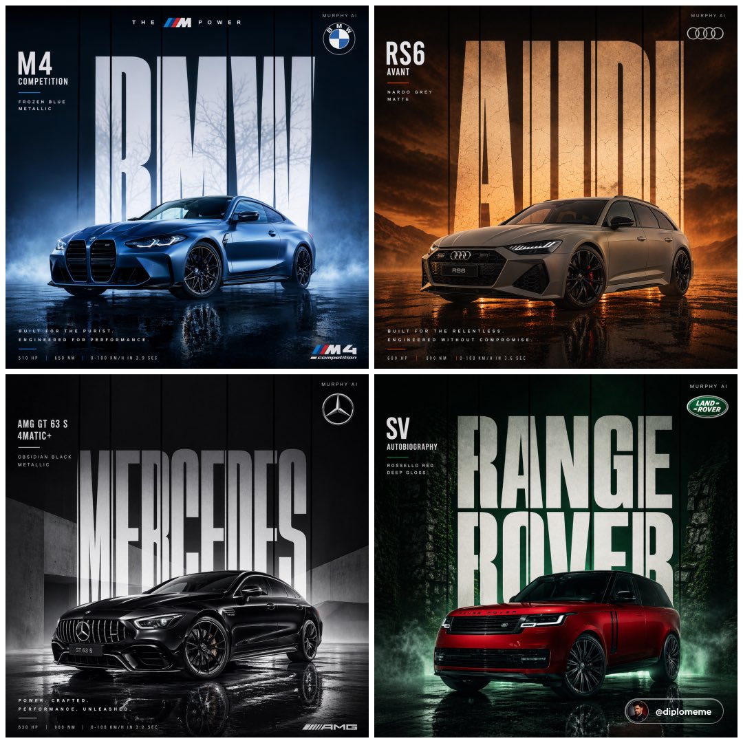 Blue sports coupe in a dramatic billboard-style poster with giant BMW lettering behind it.