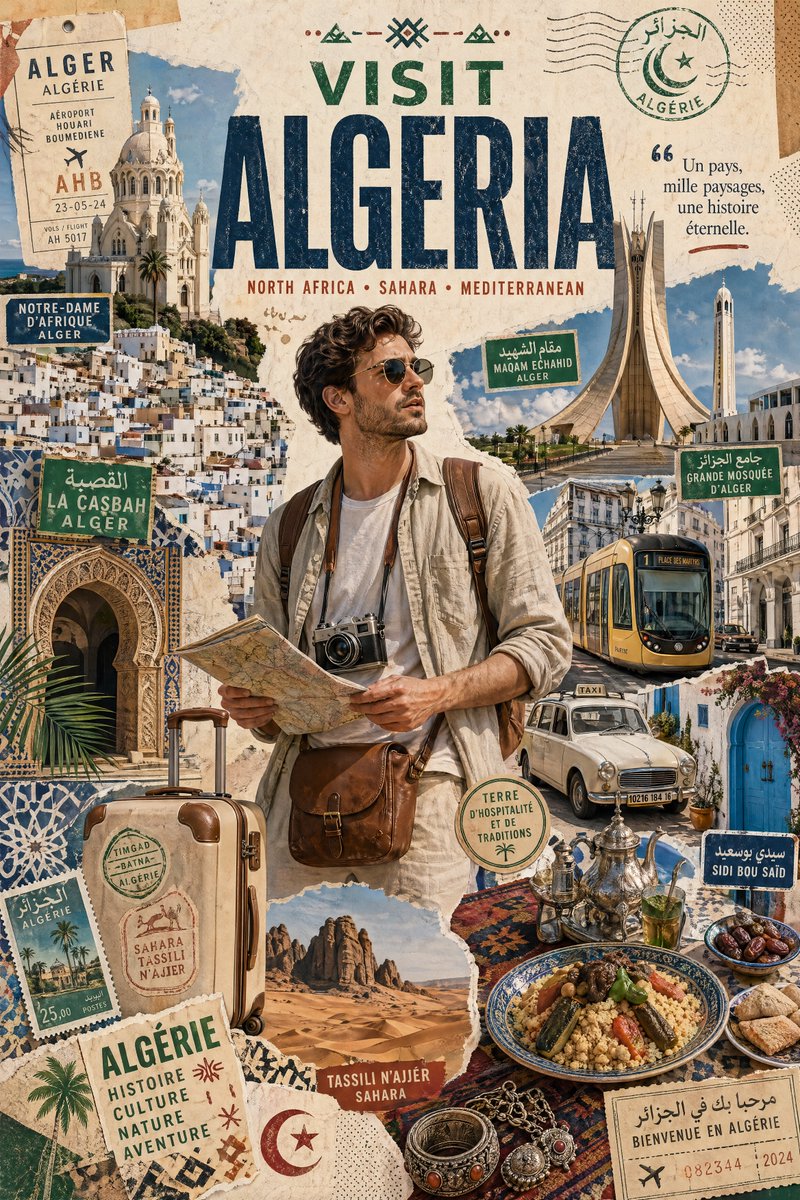 Algeria Travel Collage Poster