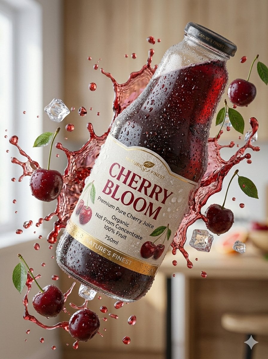 Cherry Juice Bottle Splash Ad