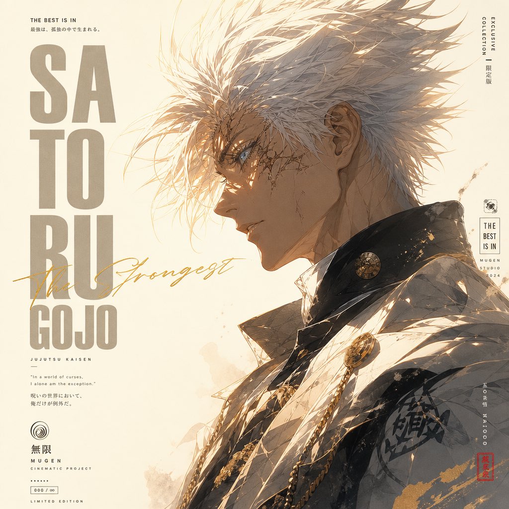 Minimal anime poster with a white-haired side-profile character and large stacked title text