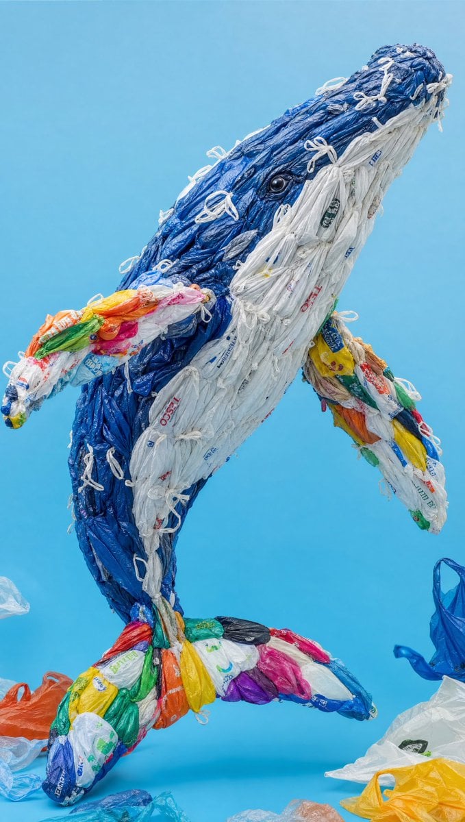 Recycled Plastic Whale Sculpture