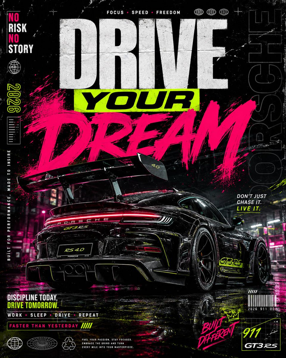 Neon Porsche Street Poster