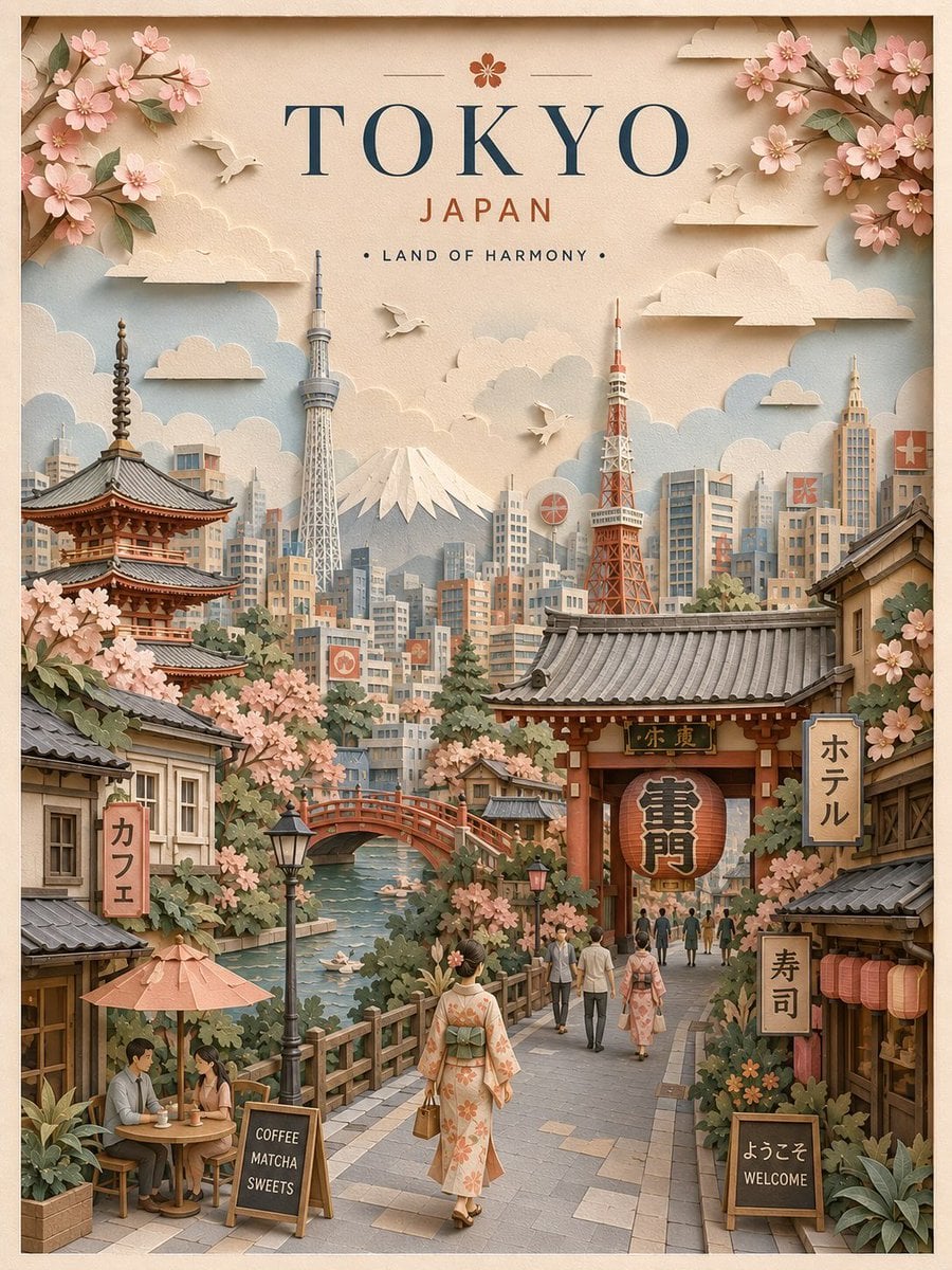 Tokyo Paper-Cut Travel Poster