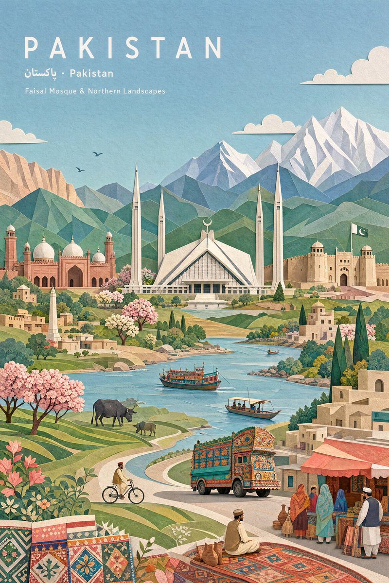 Pakistan Pastel Travel Collage