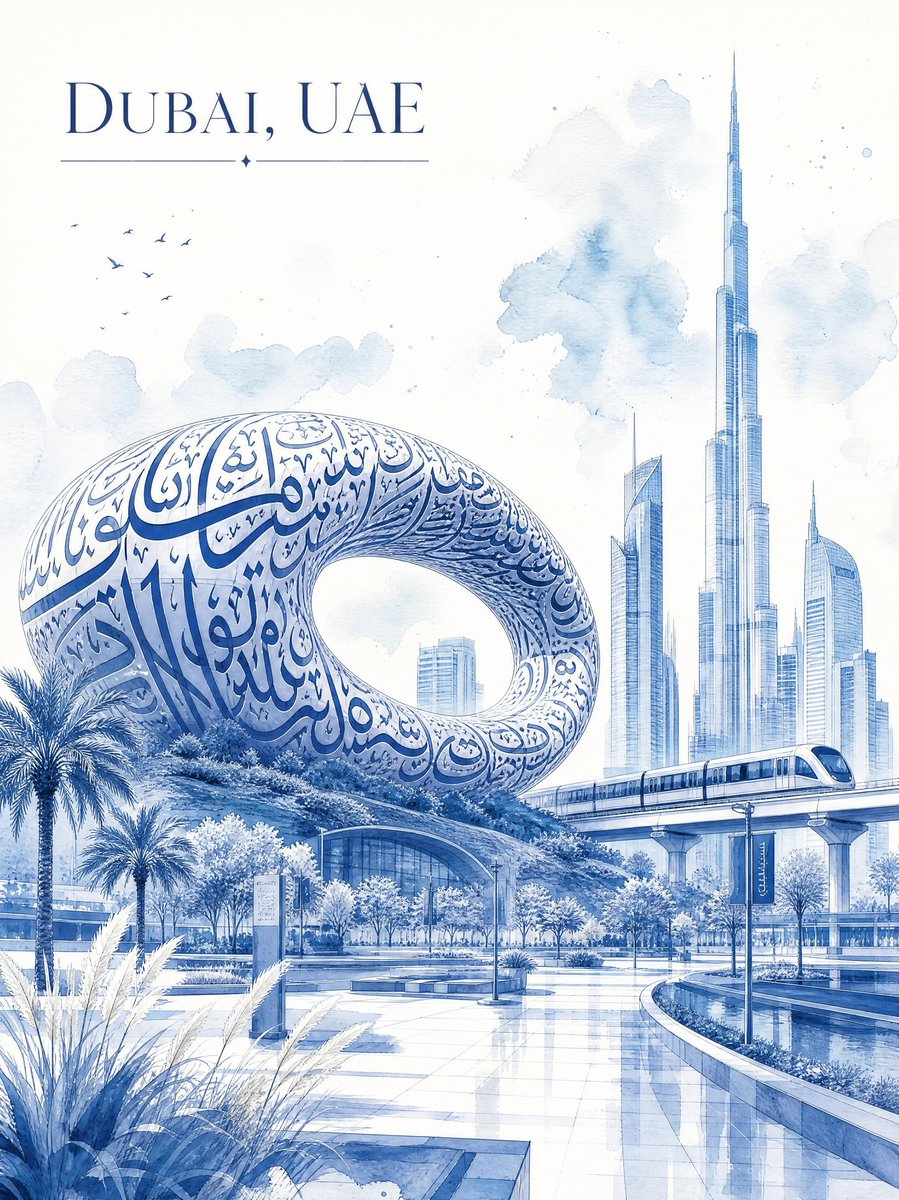 Dubai Watercolor Travel Poster
