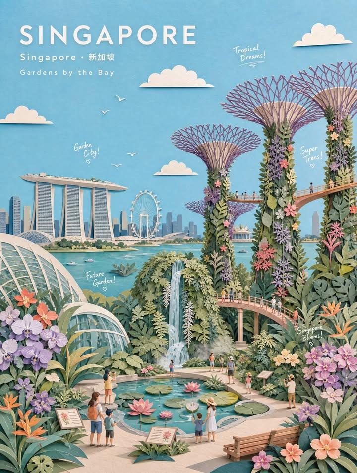Singapore Botanical Travel Poster