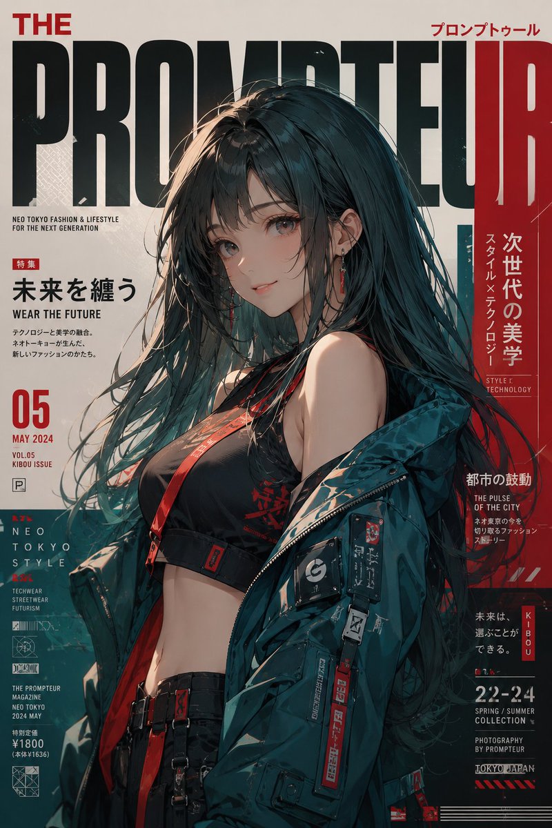 Neo Tokyo fashion cover with an illustrated woman in teal streetwear and large title text.