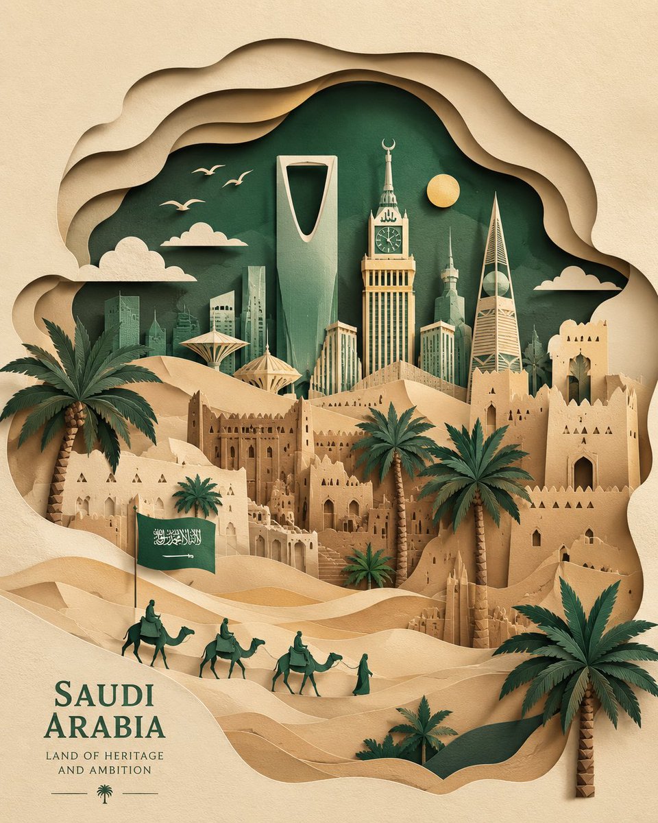 Saudi Arabia Paper Cut Poster