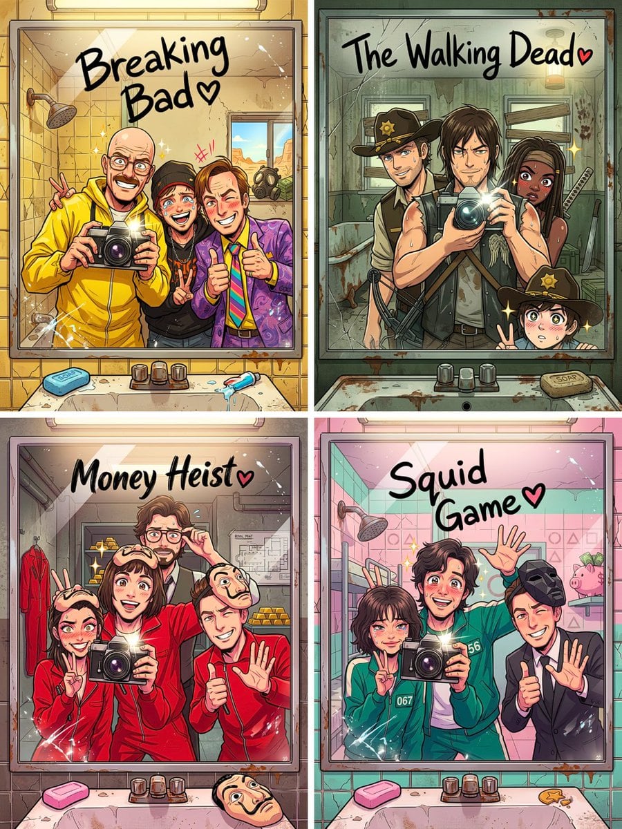 Anime Bathroom Mirror Selfie Poster