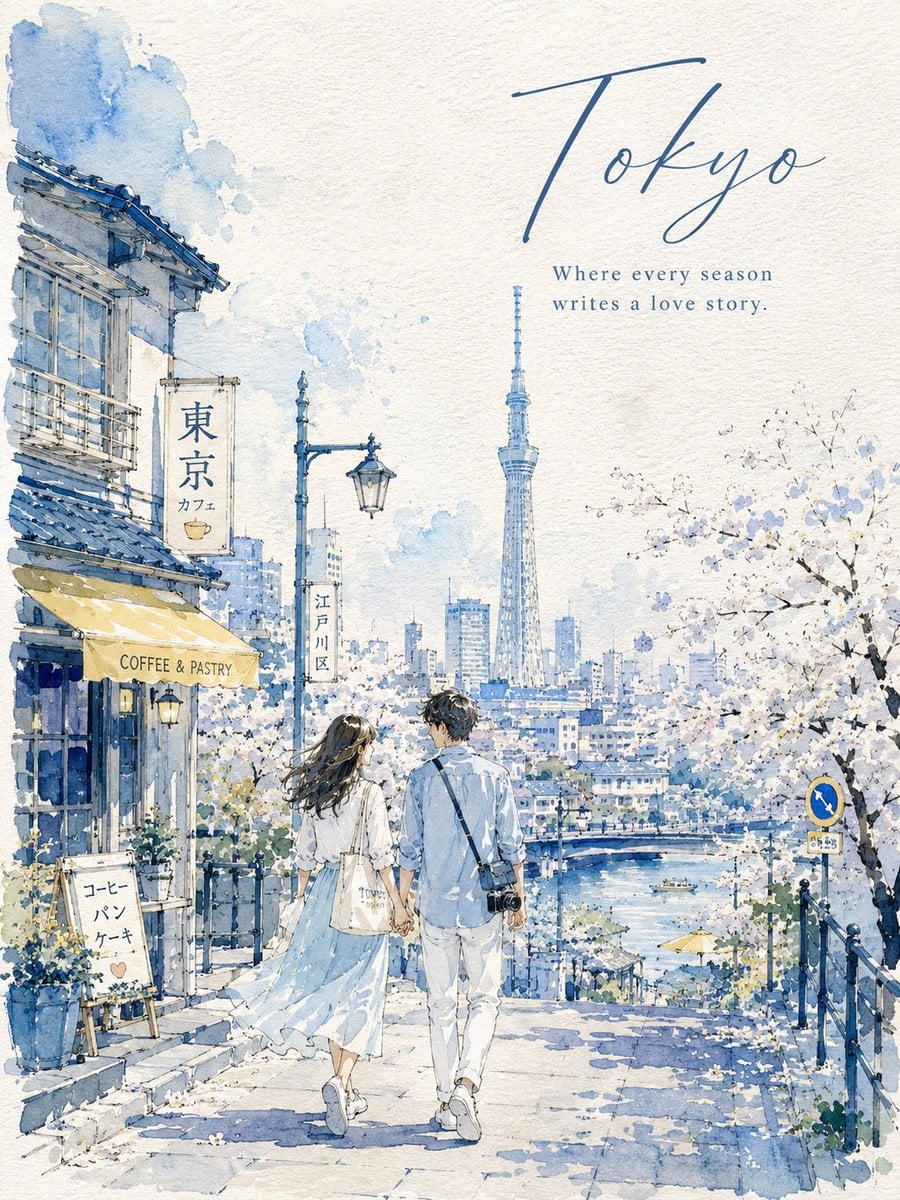 Tokyo Watercolor Travel Poster
