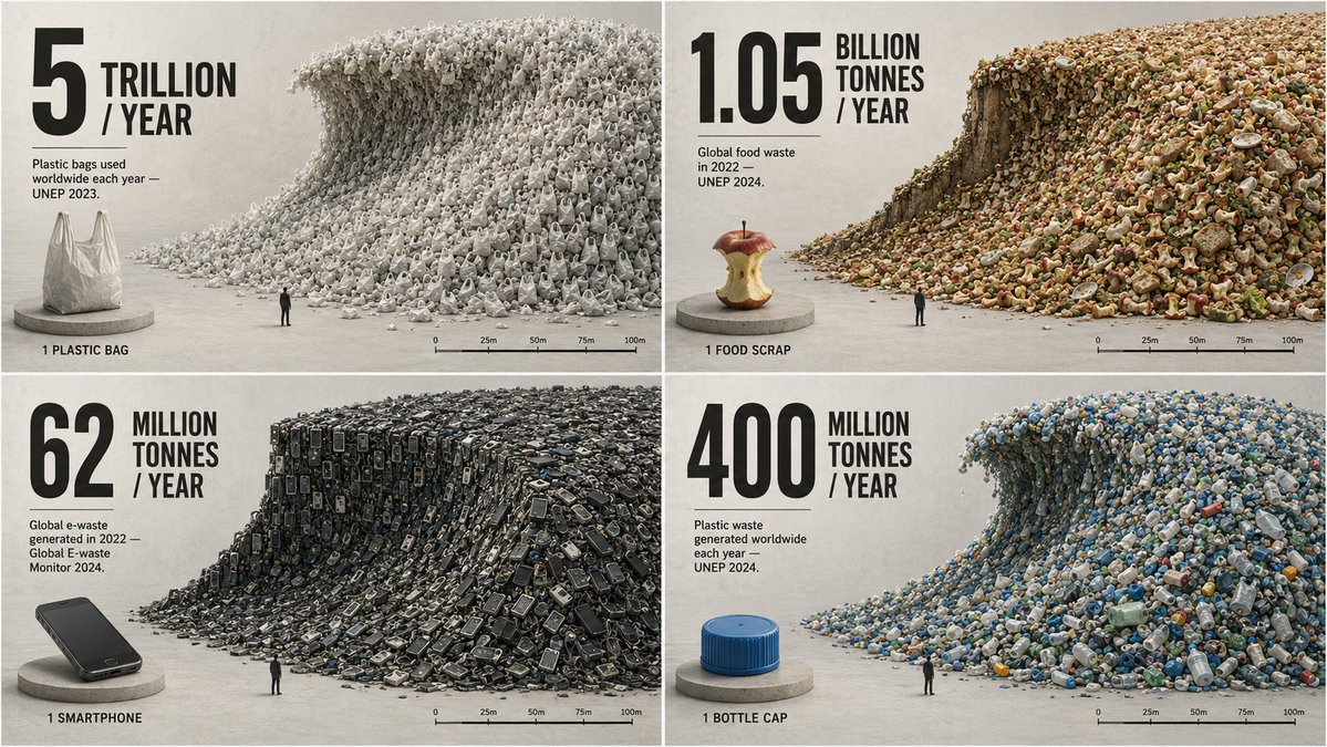 An infographic poster showing plastic bags forming a huge white mound beside a single bag and large text.