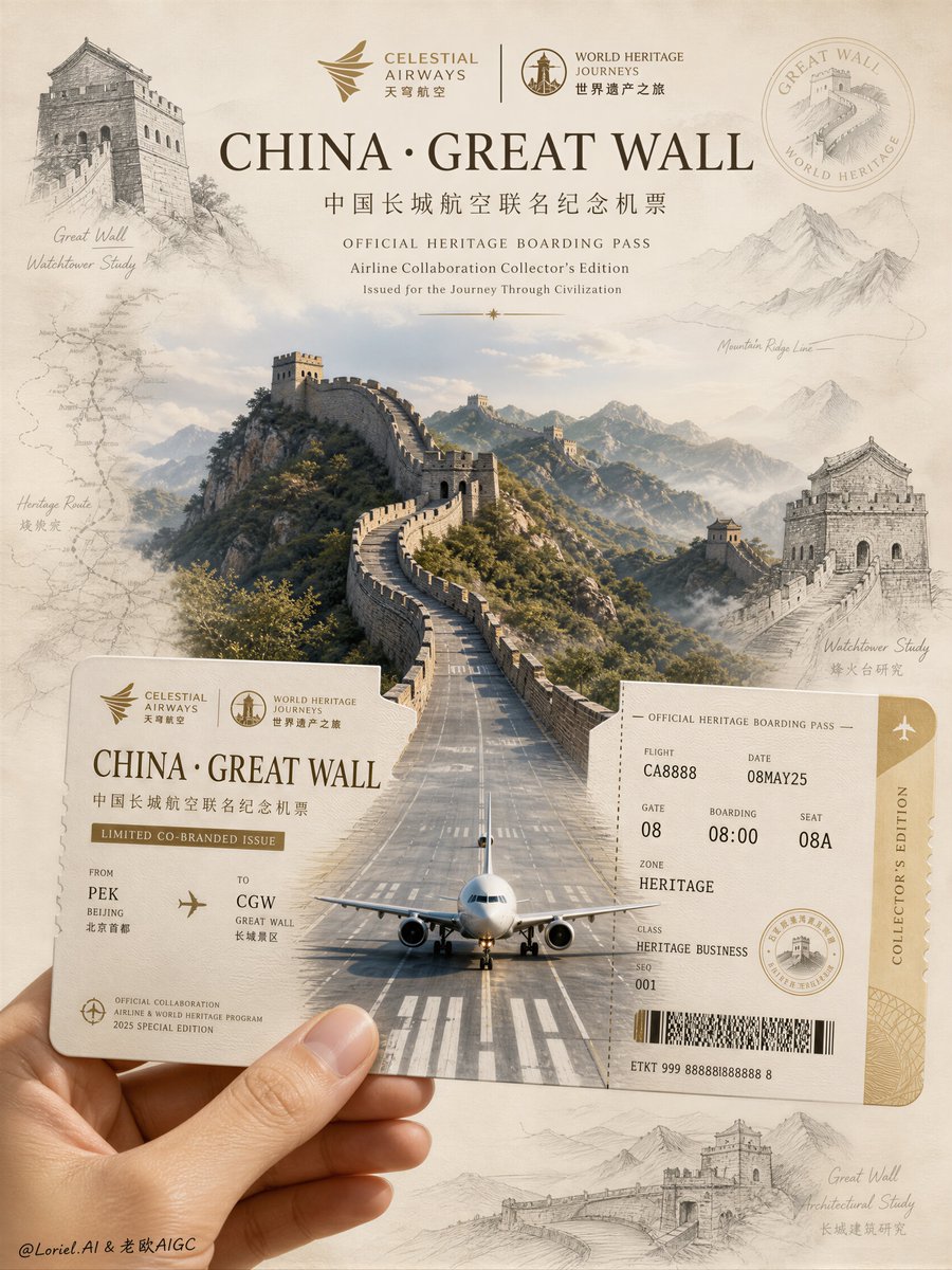 Great Wall Boarding Pass Poster