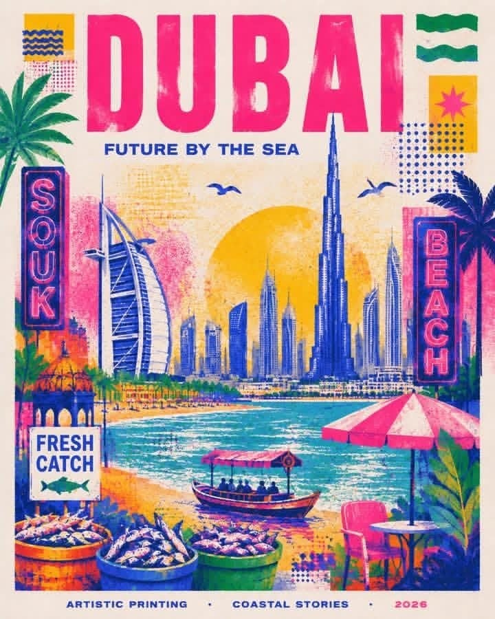 Dubai Risograph Travel Poster