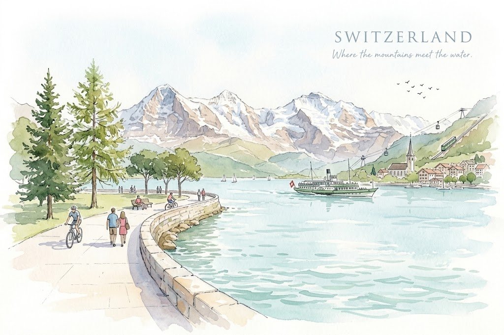 Switzerland Watercolor Travel Poster