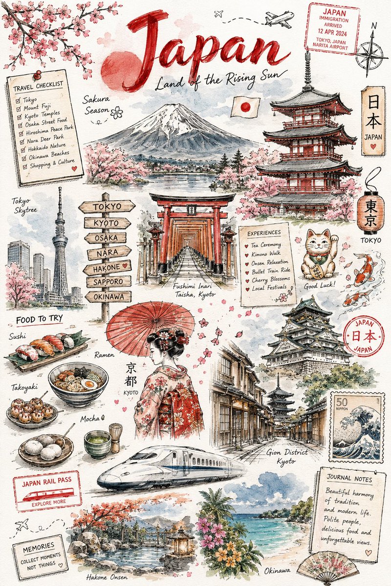 Japan Travel Scrapbook Poster