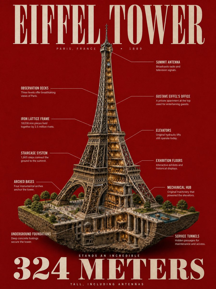 Eiffel Tower Cutaway Infographic
