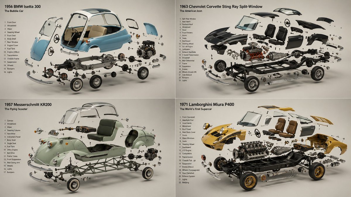 Exploded View Classic Cars Poster