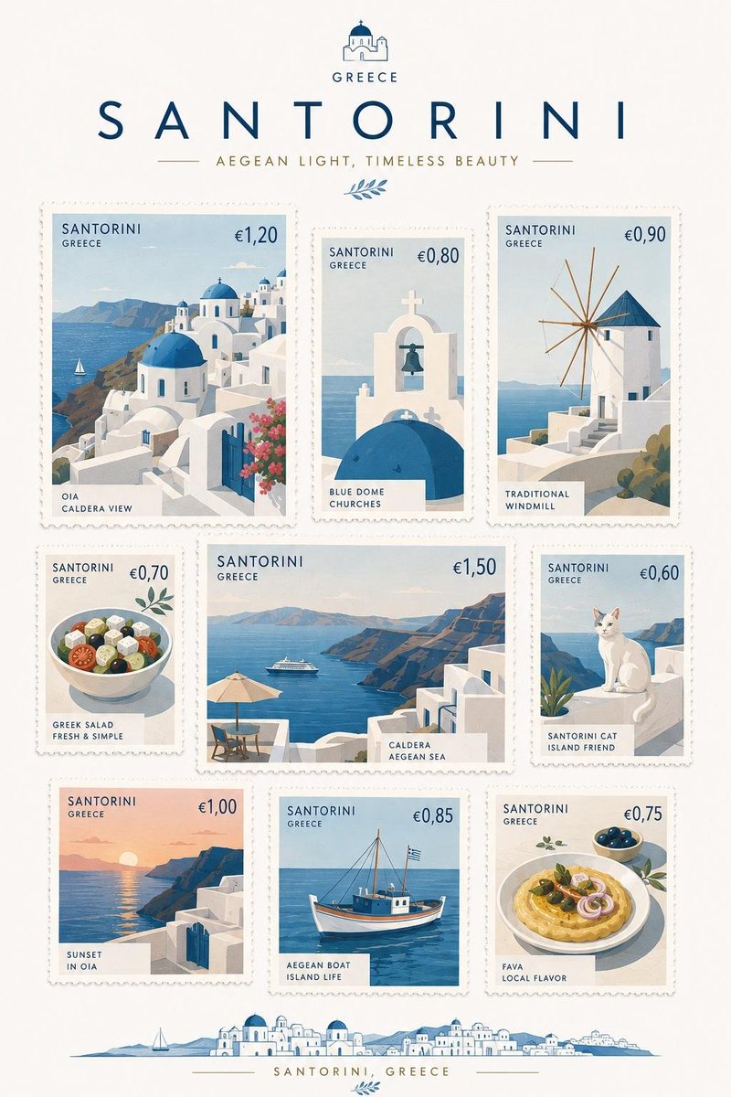 Santorini Stamp Sheet