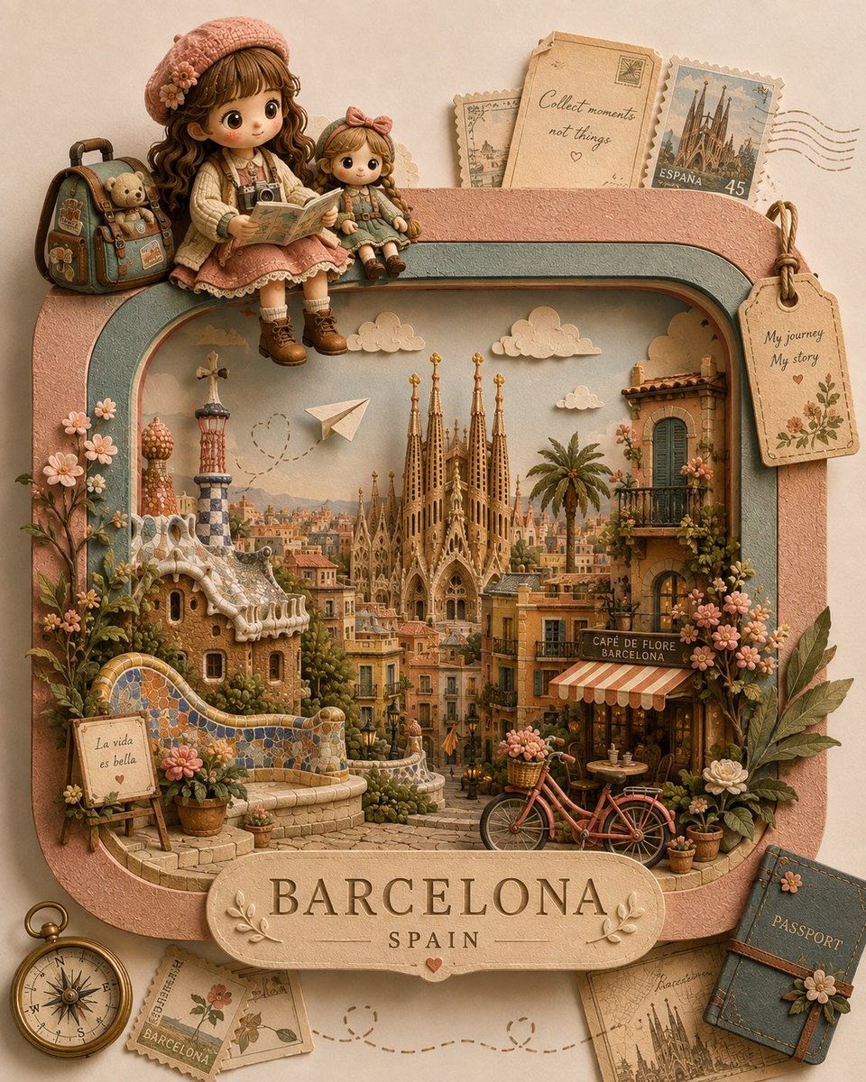 Barcelona Travel Scrapbook Diorama