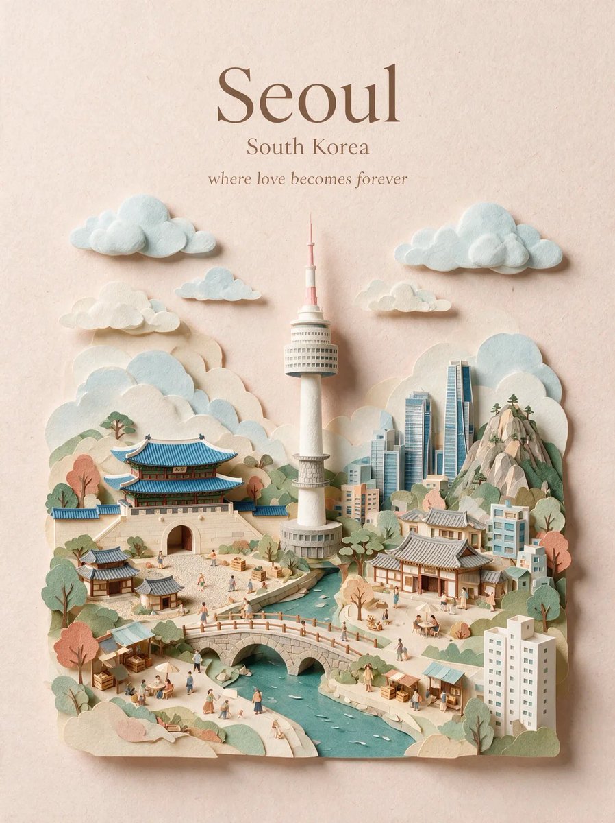 Seoul Paper Cut Travel Poster