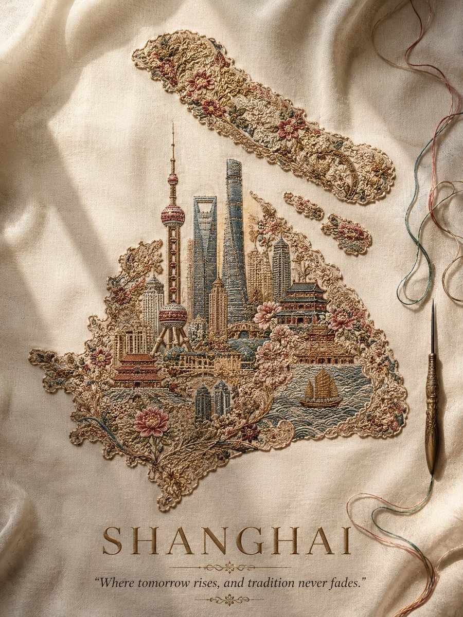 Shanghai Embroidered Travel Poster
