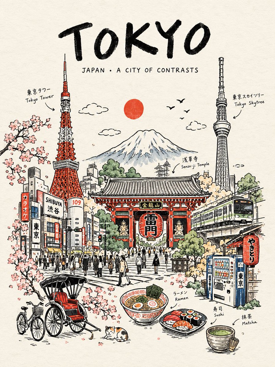 Tokyo Hand-Drawn Travel Poster